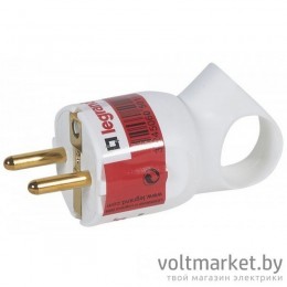 Вилка с ушком Legrand 16А 2Р+Е, винтовой зажим, пластик, белый