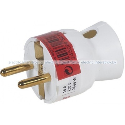 Вилка Legrand 16А 2Р+Е, нижний каб. ввод, пластик, белый