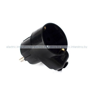Вилка с розеткой 2P+E 16A, 250V, черный