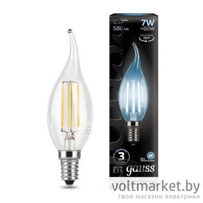 Лампа светодиодная Gauss LED Filament Candle tailed 7W E14 4100K