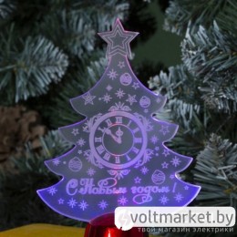 Подставка световая Елочка с часами, 14,5х9 см, 1LED, RGB
