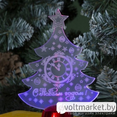 Подставка световая Елочка с часами, 14,5х9 см, 1LED, RGB Подставка световая Елочка с часами, 14,5х9 см, 1LED, RGB