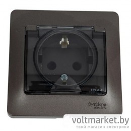 Розетка с/з с крышкой IP44 Glossa графит