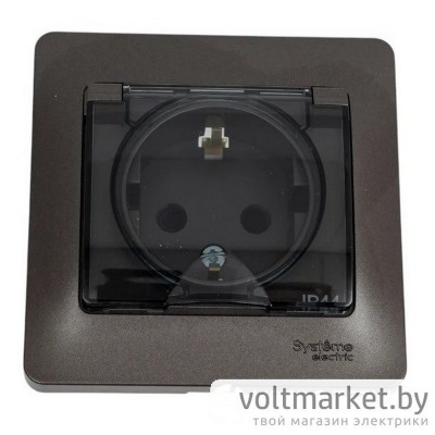 Розетка с/з с крышкой IP44 Glossa графит
