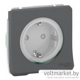 Розетка с/з с крышкой со шторками, механизм, Mureva S IP55, антрацит