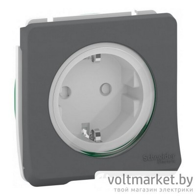 Розетка с/з с крышкой со шторками, механизм, Mureva S IP55, антрацит