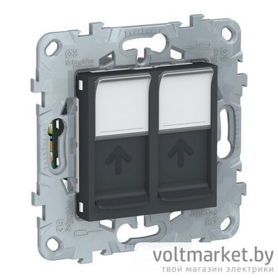 UNICA NEW РОЗЕТКА компьютерная, RJ45, двойная, кат. 5е UTP, АНТРАЦИТ