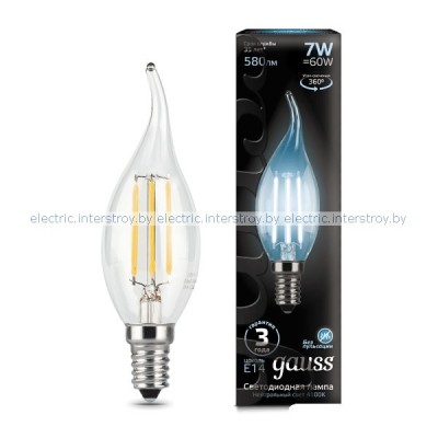 Лампа светодиодная Gauss LED Filament Candle tailed 7W E14 4100K