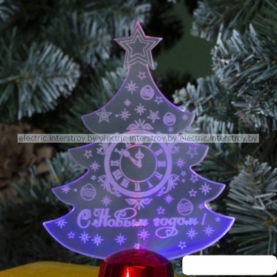 Подставка световая Елочка с часами, 14,5х9 см, 1LED, RGB