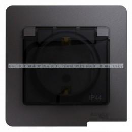 Розетка с/з с крышкой IP44 Glossa графит