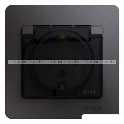 Розетка с/з с крышкой IP44 Glossa графит