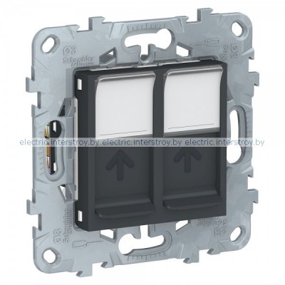 UNICA NEW РОЗЕТКА компьютерная, RJ45, двойная, кат. 5е UTP, АНТРАЦИТ