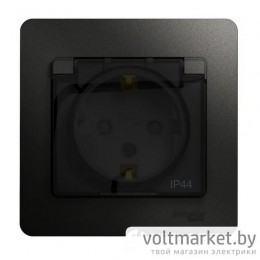 Розетка с/з с крышкой IP44 Glossa антрацит