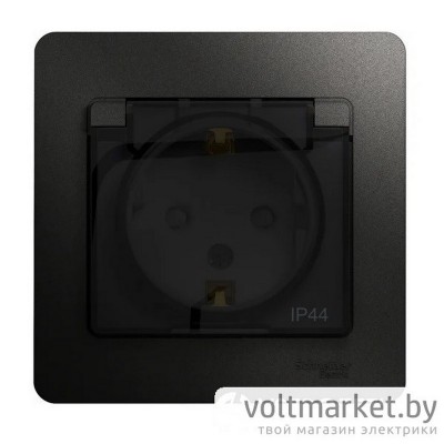 Розетка с/з с крышкой IP44 Glossa антрацит