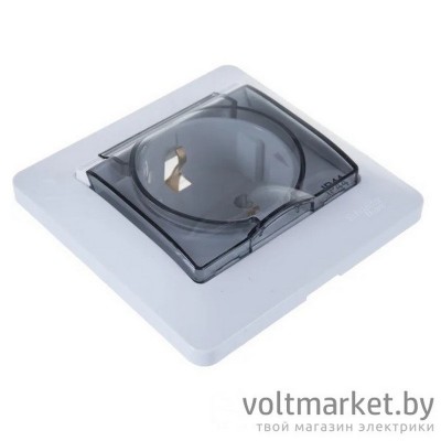 Розетка с/з с крышкой IP44 Glossa белый Розетка с/з с крышкой IP44 Glossa белый