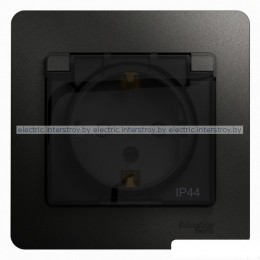 Розетка с/з с крышкой IP44 Glossa антрацит