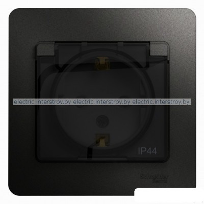 Розетка с/з с крышкой IP44 Glossa антрацит