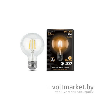 Лампа светодиодная Gauss Filament G95 6W E27 2700К