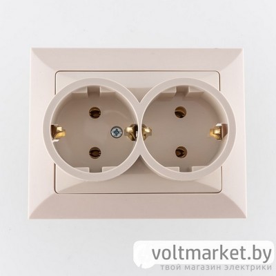 OPAL - Розетка 2x2P+E с рамкой, со шторками, бежевый