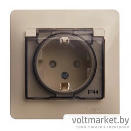 Розетка с/з с крышкой IP44 Glossa бежевый