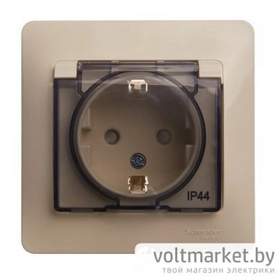 Розетка с/з с крышкой IP44 Glossa бежевый