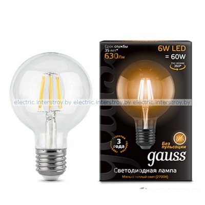 Лампа светодиодная Gauss Filament G95 6W E27 2700К