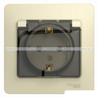 Розетка с/з с крышкой IP44 Glossa бежевый