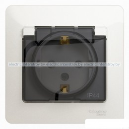 Розетка с/з с крышкой IP44 Glossa перламутр
