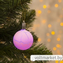 Игрушка световая Елочный шар узоры краской 5см, 1LED, RGB, розовый