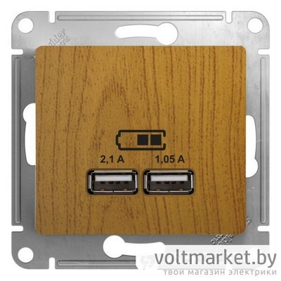 Розетка USB 5B/2100mA 2*5B/1050mA Glossa дерево дуб