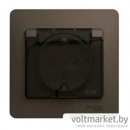 Розетка с/з с крышкой IP44 Glossa шоколад