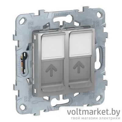 UNICA NEW РОЗЕТКА компьютерная, RJ45, двойная, кат. 6 UTP, АЛЮМИНИЙ