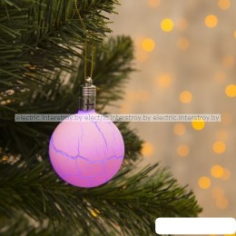 Игрушка световая Елочный шар узоры краской 5см, 1LED, RGB, розовый