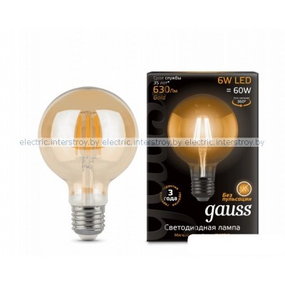 Лампа светодиодная Gauss Filament G95 6W E27 Golden 2400K