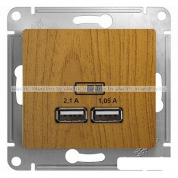 Розетка USB 5B/2100mA 2*5B/1050mA Glossa дерево дуб