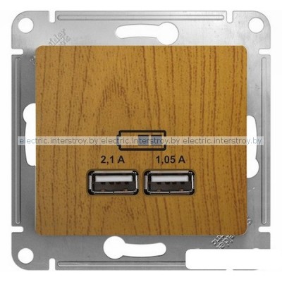 Розетка USB 5B/2100mA 2*5B/1050mA Glossa дерево дуб