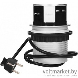 Блок розеточный встраиваемый выдвижной 3x2P+E со шторками, 3600Вт, USB 2,4A, кабель 1,5m, пластик, алюминий Блок розеточный встраиваемый выдвижной 3x2P+E со шторками, 3600Вт, USB 2,4A, кабель 1,5m, пластик, алюминий