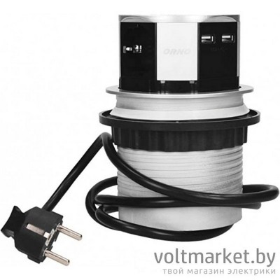 Блок розеточный встраиваемый выдвижной 3x2P+E со шторками, 3600Вт, USB 2,4A, кабель 1,5m, пластик, алюминий
