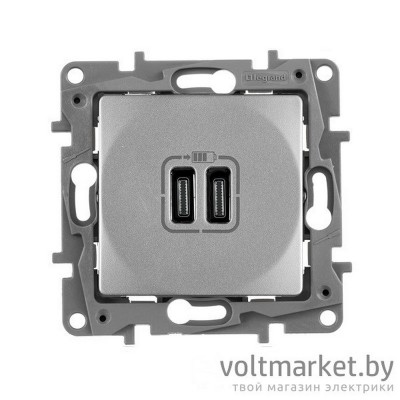 Etika - Зарядное устройство с двумя USB-разъемами Type C, 3000mA (алюминий)
