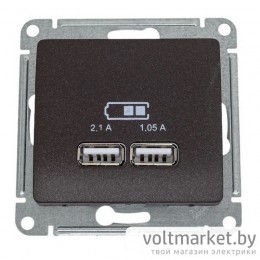 Розетка USB 5B/2100mA 2*5B/1050mA Glossa шоколад Розетка USB 5B/2100mA 2*5B/1050mA Glossa шоколад