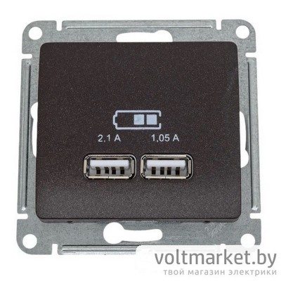 Розетка USB 5B/2100mA 2*5B/1050mA Glossa шоколад