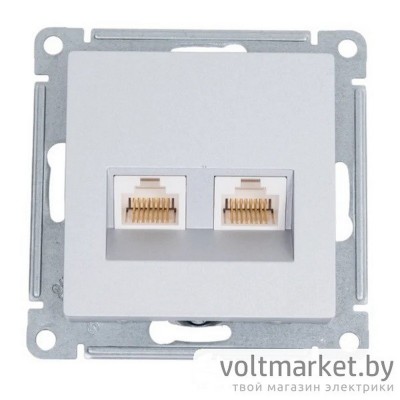 Розетка двойная компьютерная RJ45+RJ45 Atlas Design алюминий