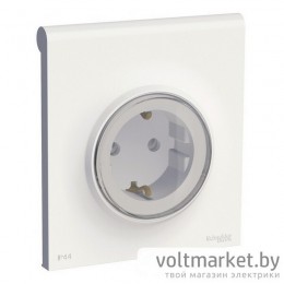 Розетка с/з с крышкой IP44, в сборе, Odace белый