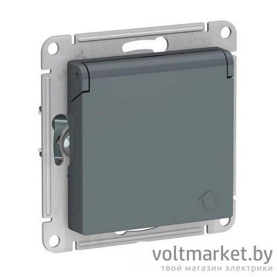Розетка с/з со шторками с крышкой IP20 Atlas Design грифель