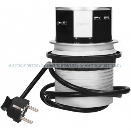 Блок розеточный встраиваемый выдвижной 3x2P+E со шторками, 3600Вт, USB 2,4A, кабель 1,5m, пластик, алюминий