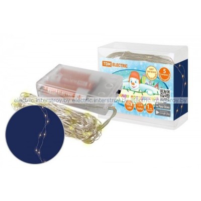 Гирлянда светодиодная Роса50 50LED, 5м, 3000К, 3хАА, TDM