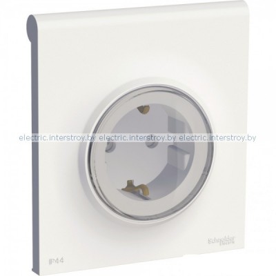 Розетка с/з с крышкой IP44, в сборе, Odace белый
