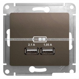 Розетка USB 5B/2100mA 2*5B/1050mA Glossa шоколад
