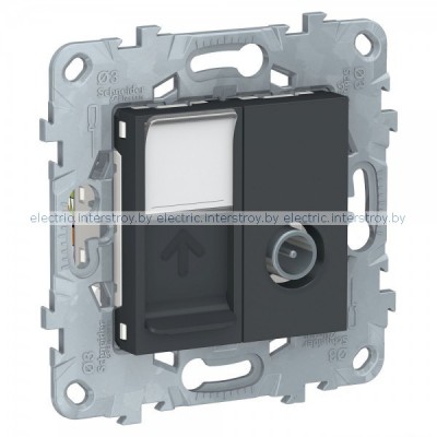 UNICA NEW РОЗЕТКА TV одиночная + комп. RJ45 кат.6 UTP, 1 модуль, АНТРАЦИТ