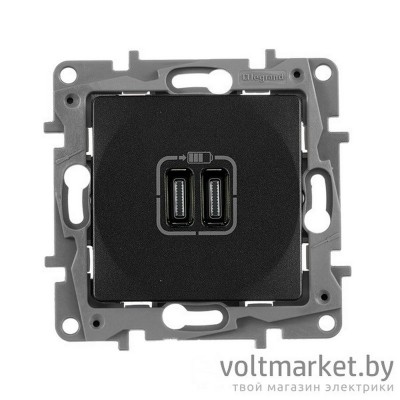 Etika - Зарядное устройство с двумя USB-разъемами Type C, 3000mA (антрацит)